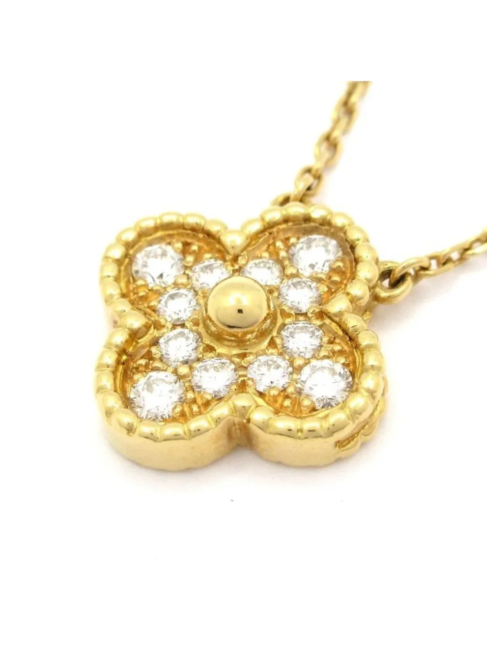Van Cleef & Arpels Necklace Vintage Alhambra 18k Yellow Gold Diamond Pave